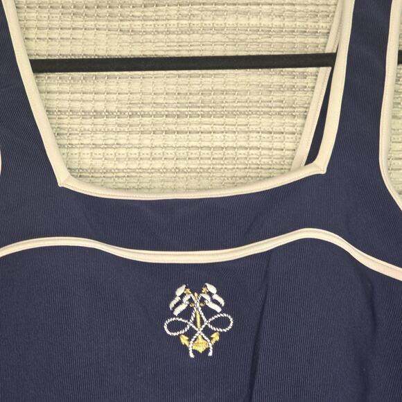 VTG Swimsuit Womens XL Sailor Navy Blue One Piece Full Coverage Built-In Bra 90s - Picture 2 of 12